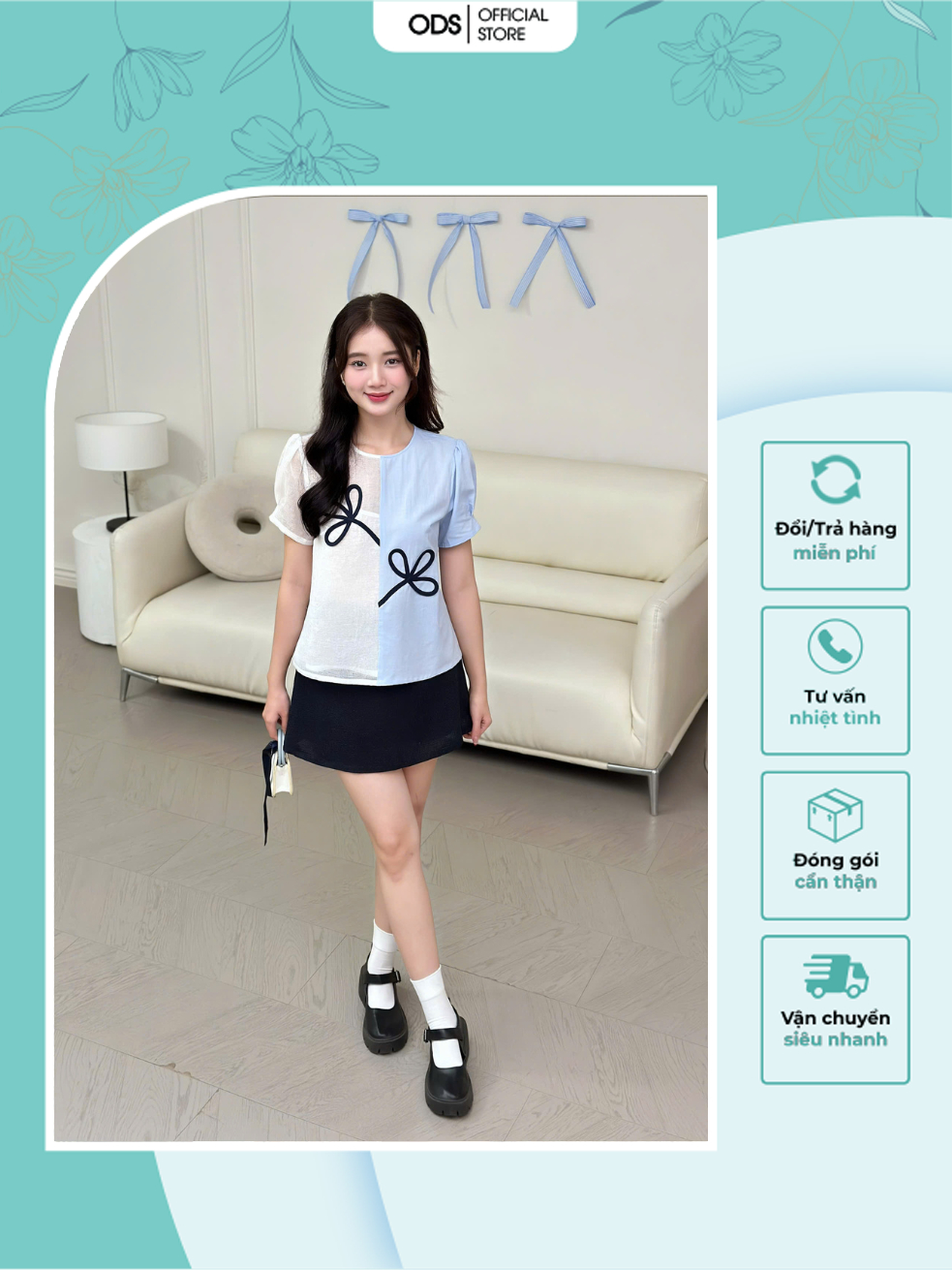 Áo Phối Xanh Trắng ODS