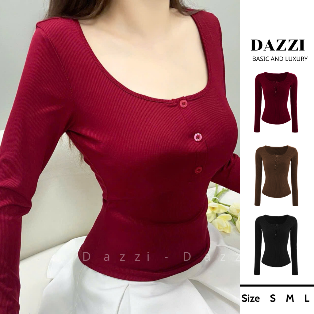 Áo thun tay dài vải thun tăm DAZZI BRAND, Áo thun ôm body dài tay xẻ ngực,áo thun nữ trơn tay dài A0