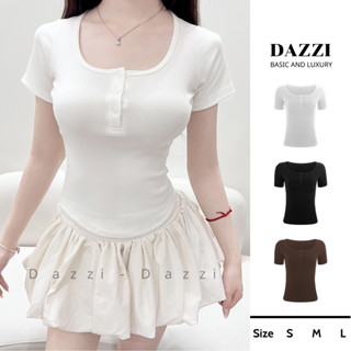 Áo thun cổ vuông phối nút thun tăm DAZZI BRAND,Áo thun nữ form ôm body ,áo thun babytee tôn dáng A03
