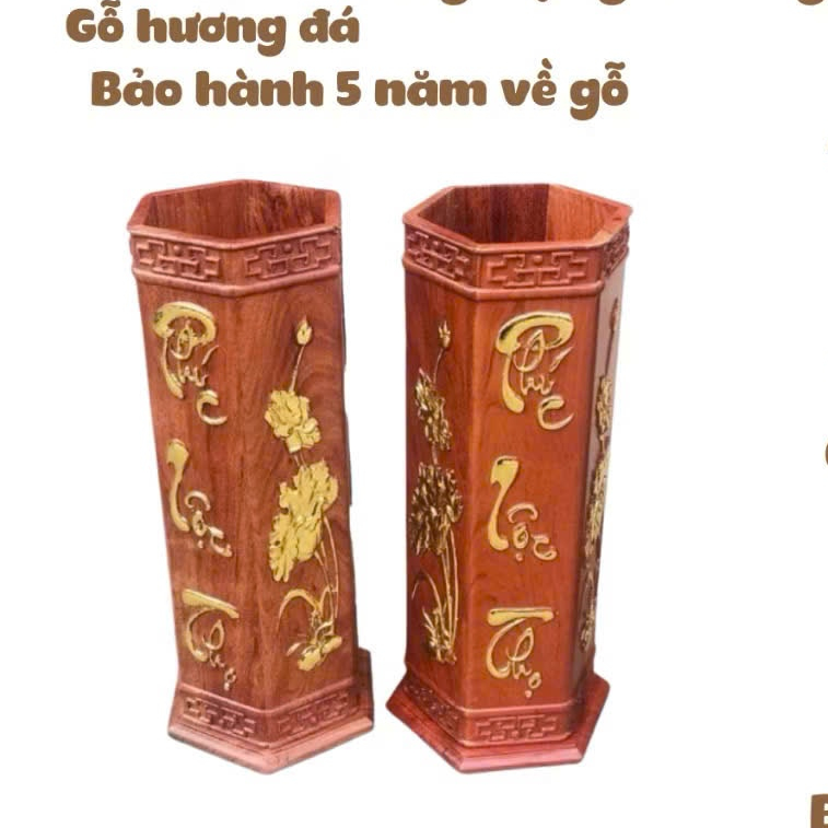 Ống đựng nhang, ống cắm nhang, ống hương, ống nhang lục giác chạm sen gỗ hương