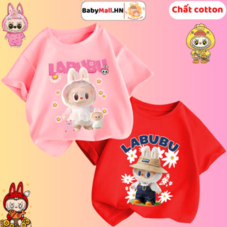 Áo thun cộc tay LABUBU cho bé gái BABYMALL áo phông cho bé chất cotton co dãn mềm mịn thoáng mát