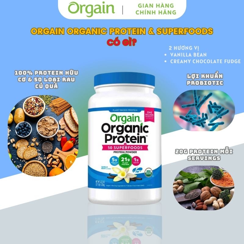 Bột protein hữu cơ Orgain Organic Protein & Superfoods Mỹ 1.22kg

