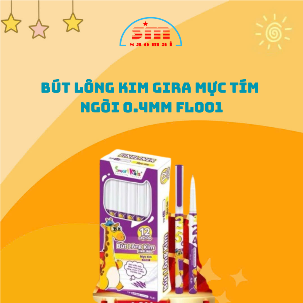 Bút lông kim ngòi mảnh Smartkids Fineliner Gira mực tím 0.4mm FL001 Văn phòng phẩm Sao Mai