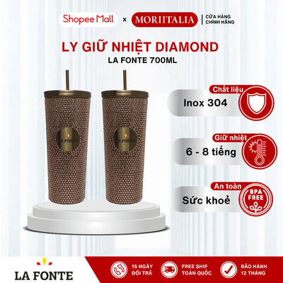 Ly Giữ Nhiệt La Fonte Diamond 700ml - Inox 304, Kèm Ống Hút, Giữ Nóng Lạnh 6-8h | 000543-GOL