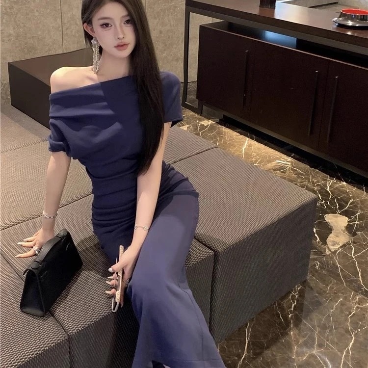 Váy trễ vai kiểu Pháp Váy trễ vai dài xẻ tà cho các bữa tiệcđầm body | BigBuy360 - bigbuy360.vn