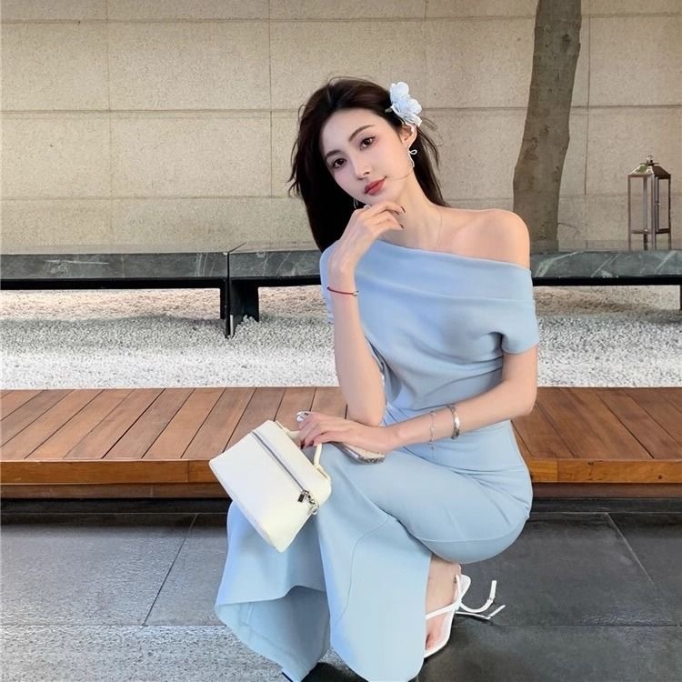 Váy trễ vai kiểu Pháp Váy trễ vai dài xẻ tà cho các bữa tiệcđầm body | BigBuy360 - bigbuy360.vn