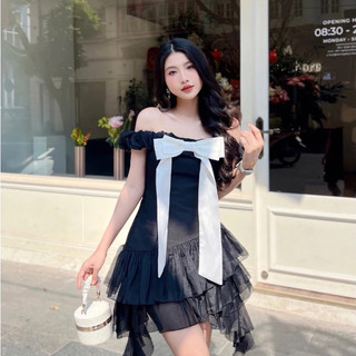 Winny Dress ( Đầm trễ vai nơ xoè bồng hack dáng )