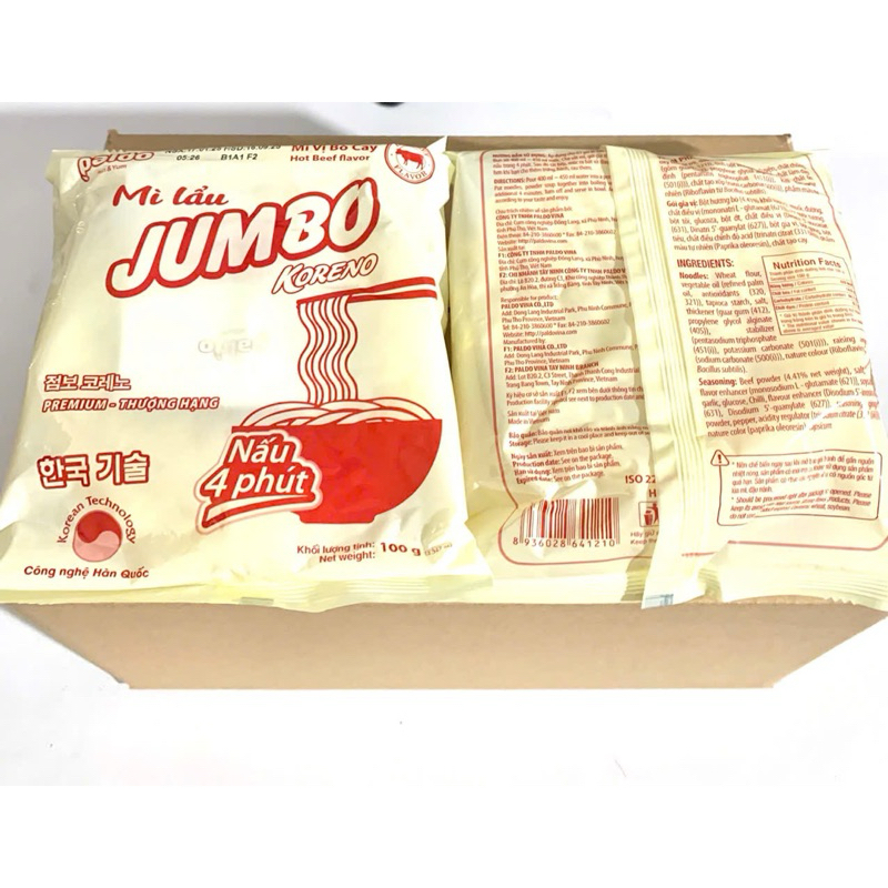 MÌ LẨU JUMBO KORENO VỊ KIM CHI - Vị BÒ 10 GÓI LẺ