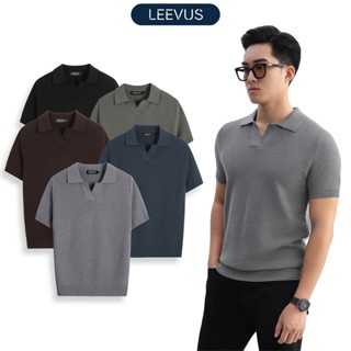 [TẶNG HỘP CHO ĐƠN TỪ 499K] Áo polo LEN DỆT KIM nam V-neck Knit vải dệt tổ ong phối màu neutral thanh lịch LEEVUS APL335