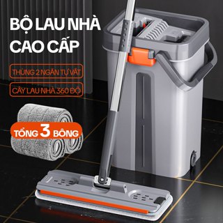 Bộ cây lau nhà tự vắt thông minh KITIMOP SM33 PRO chổi lau nhà 360 độ lau sàn làm sạch, 3 bông lau