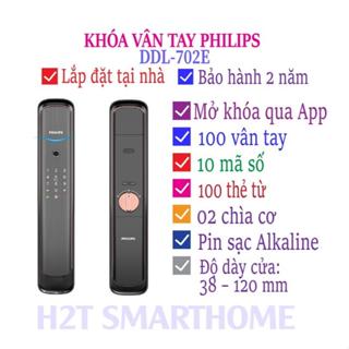 Khóa cửa vân tay cao cấp Philips DDL702E, tay khóa Push/Pull mở khóa vân tay, mã số, qua app