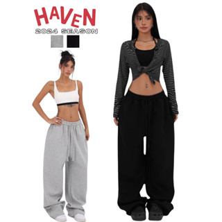 Quần ống rộng nữ nỉ Haven chất nỉ form rộng màu xám, đen có bigsize