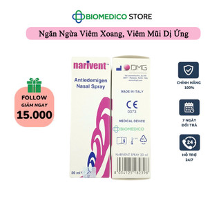 Xịt mũi Narivent hỗ trợ giảm triệu chứng viêm xoang, viêm mũi dị ứng, ngừa viêm, giảm nghẹt mũi 20ml