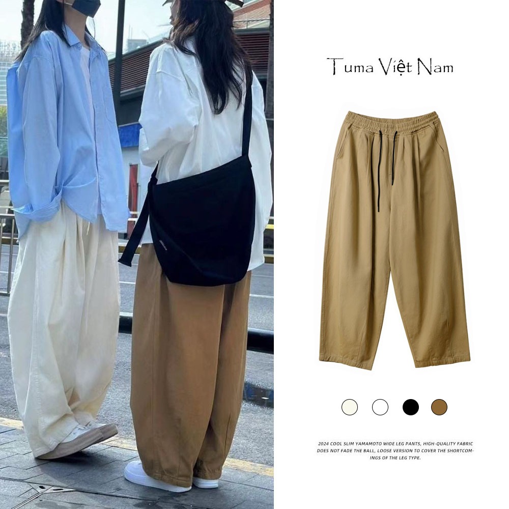 Quần Harem dáng thụng Vintage Tuma Việt Nam Chất kaki mỏng dễ dàng vận động cho nam và nữ - Kem - Wo