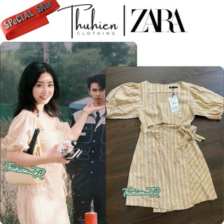 (Chính hãng fullsize)Váy mini ZARA 4387/086/100 LINEN cutout thân kẻ sọc(kèm ảnh thật)
