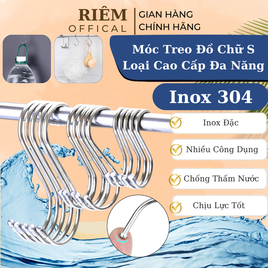 Móc Treo Đồ Chữ S Chất Liệu Inox 304 Móc Chữ S Treo Quần Áo Chịu Lực Dày 4mm Chống Gỉ Đa Năng RIEM