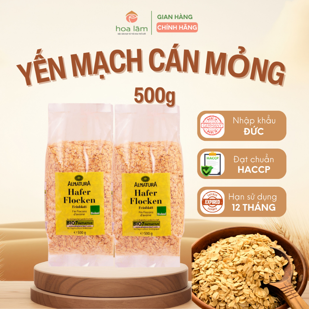 Yến mạch giảm cân Hoa Lâm Cán Dẹt & Cán mỏng Hafer Flocken 500gr