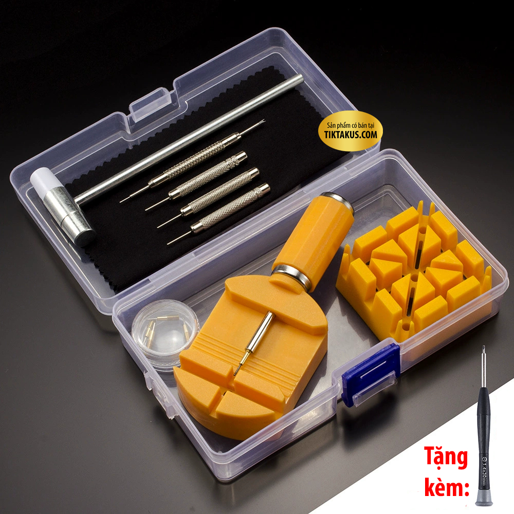 Bộ dụng cụ cắt dây đồng hồ tháo mắt dây đồng hồ nhiều món có đầu thay thế.