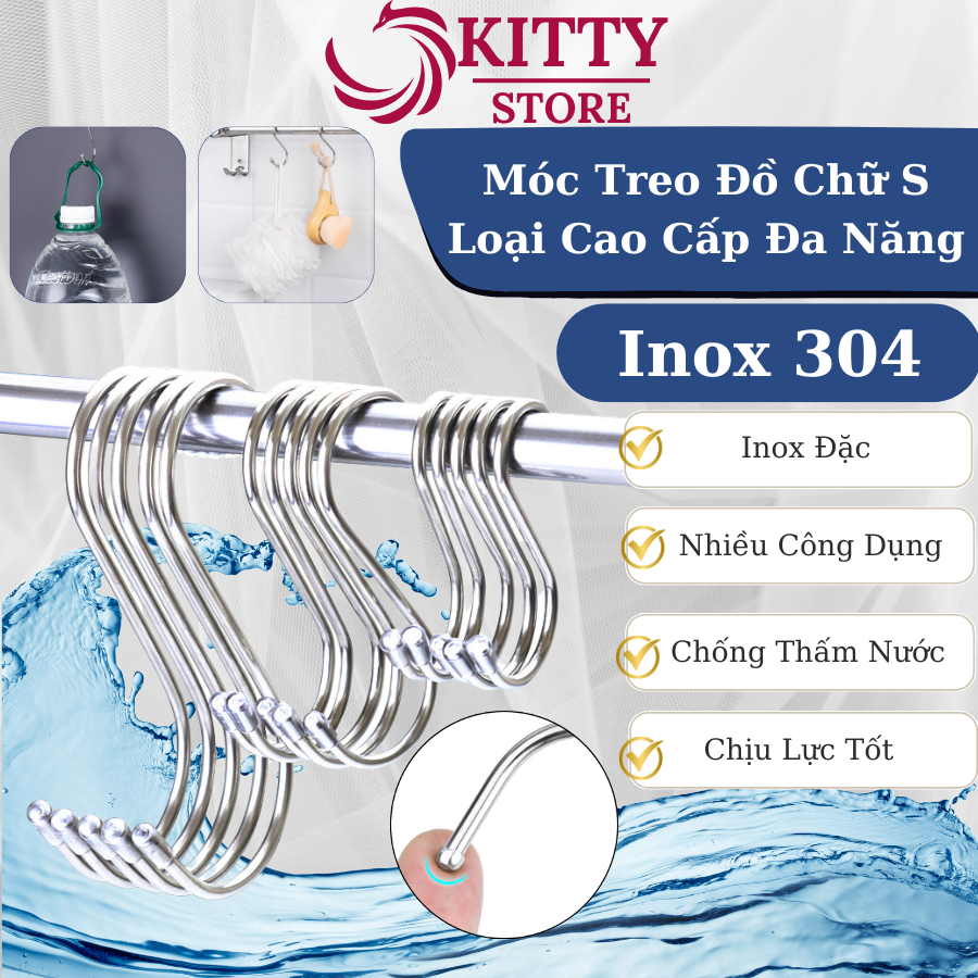 Móc Treo Đồ Chữ S Chất Liệu Inox 304 Móc Chữ S Treo Quần Áo Chịu Lực Dày 4mm Chống Gỉ KITTY STORE