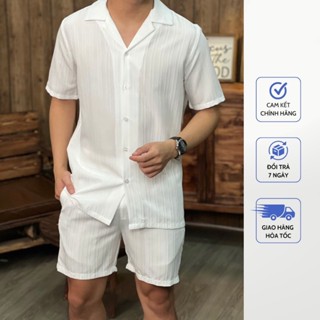 Đồ Bộ Đũi Nam Cổ Vest Vải Đũi Gân Cao Cấp, Quần Áo Nam Oversize Lịch Sự Mặc Mùa Xuân Hạ HALLEY J24