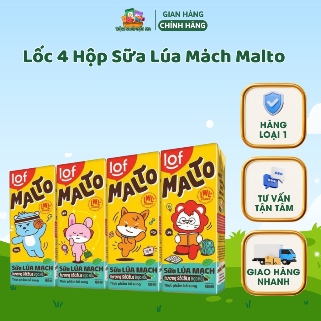 Lốc 4 Hộp Sữa Lúa Mạch Malto Hương Socola Bạc Hà 180Ml Nguyên Liệu Tự Nhiên Thơm Béo, Giàu Chất Dinh