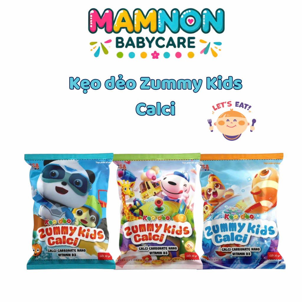 Kẹo dẻo Zummy Kids Calci cho bé 1 tuổi - Vị hoa quả, bổ sung canxi và vitamin D3 cho bé