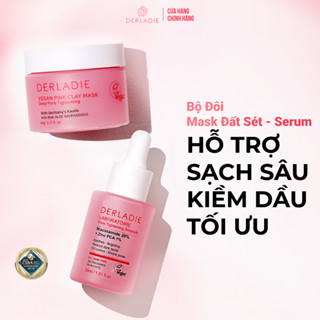 Bộ Đôi Kiềm Dầu, Ngừa Mụn, Thu Nhỏ LCL Serum Niacinamide 20% 30ml, Mặt Nạ Đất Sét Derladie Vegan Pink Clay Mask