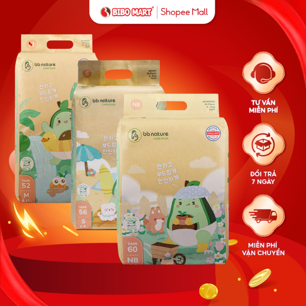 Tã Bỉm Quần BB Nature BB Care Plus Hàn Quốc Mềm Mại Thấm Hút Tốt Cho Bé Size M48 L44 XL40 XXL38 3XL34 4XL32 - Bibomart
