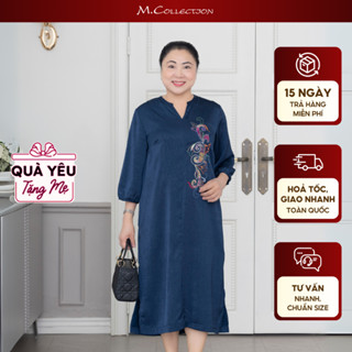 M Collection | Váy Đầm Trung Niên Tặng Mẹ Phom Suông Dáng Dài Chất Lụa Wash Thêu Hoạ Tiết - D12167