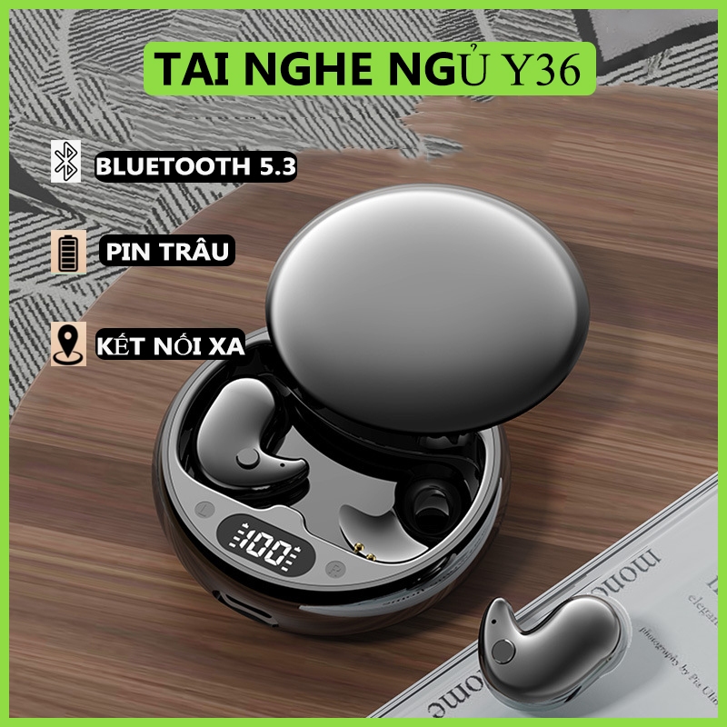 Tai nghe nhét tai nằm ngủ TWS Y36 Pro kèm hộp sạc, Bluetooth 5.3 Bass mạnh nghe nhạc chơi game