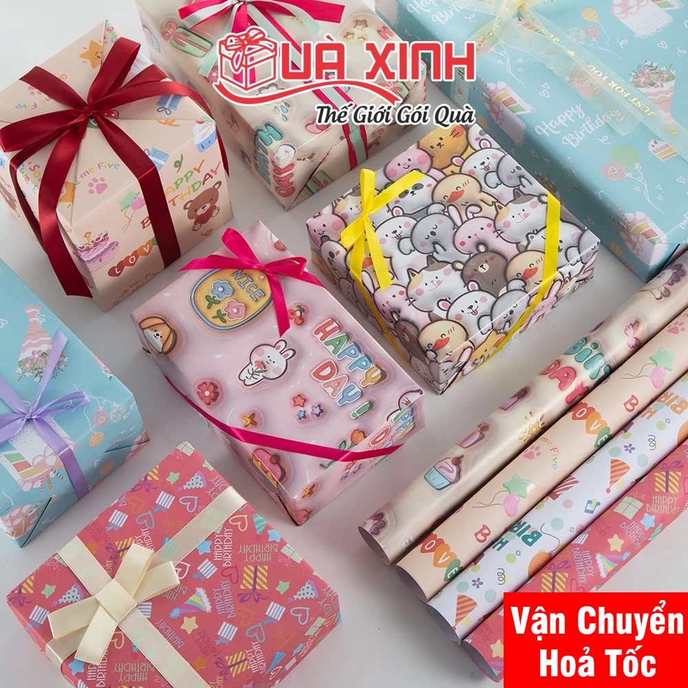 2 Cuộn Giấy Gói Quà Sinh Nhật Happy Birthday 74x51cm/cuộn Nhiều Mẫu Mới