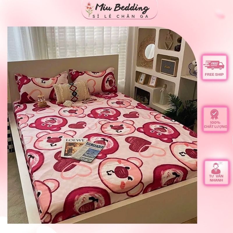 Bộ ga giường gồm 1 ga chun và 2 vỏ gối kích thước 1m6x2m  , 1m8x2m