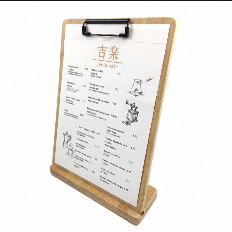 menu gỗ, bảng gỗ kẹp menu, standee menu , menu gỗ để bàn, thực đơn a5, a4, a3