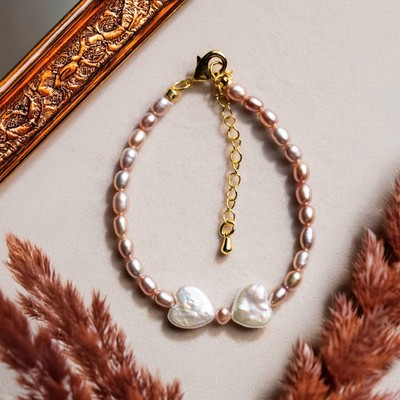 Vòng Tay Ngọc Trai Gạo Hồng 5ly Mặt Nơ Đính Ngọc Trai Xinh Xắn - Ngọc Trai Trường Thịnh