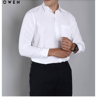  Áo sơ mi OWEN dài tay  ngắn tay màu trắng trơn chống nhăn siêu nhẹ mềm mát dáng ôm không túi và dáng suông có túi 