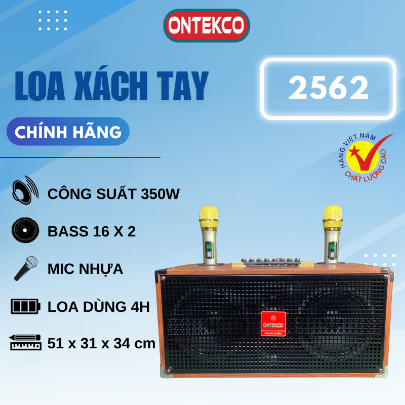 Loa kéo bluetooth ONTEKCO EV188/ 2562 tặng kèm 2 tay mic hát karaoke cực hay, loa gỗ âm thanh căng chuẩn