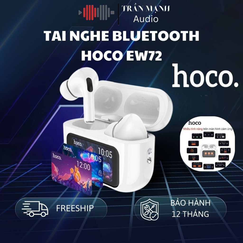 Tai nghe bluetooth Hoco EW72, tai nghe nhét tai khử ồn có mic đàm thoại, màn hình cảm ứng điều khiển