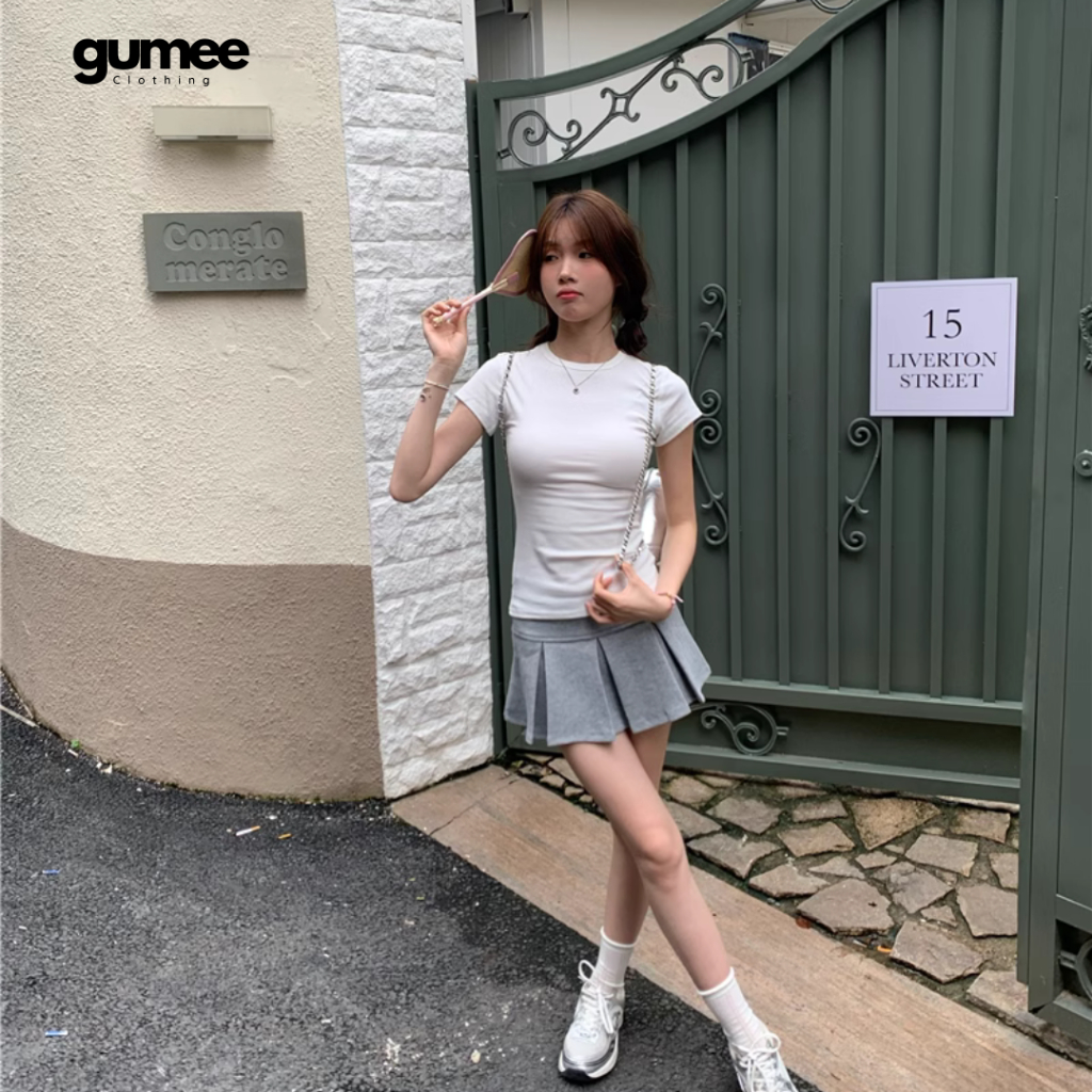 Áo ôm body nữ ngắn tay cổ tròn Gumee, áo thun nữ baby tee thắt eo thun gân lạnh cộc tay co giãn -GTL | BigBuy360 - bigbuy360.vn