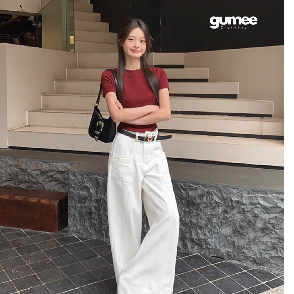 Áo ôm body nữ ngắn tay cổ tròn Gumee, áo thun nữ baby tee thắt eo thun gân lạnh cộc tay co giãn -GTL | BigBuy360 - bigbuy360.vn