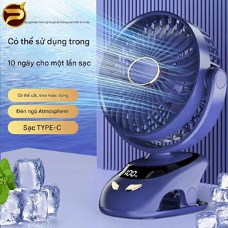  Quạt Tích Điện Quạt Kẹp Mini Để Bàn Tích Hợp Đèn Ngủ Cao Cấp Sạc Type C Có Đèn Led 3.5 - 12h Xoay 360 Độ 3000mAh 