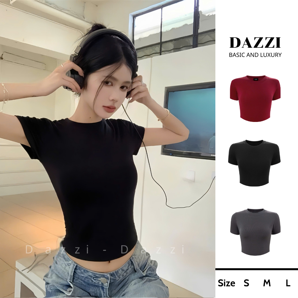 Áo thun nữ croptop cổ tròn DAZZI vải COTTON mịn,áo thun Croptop DAZZi Women,áo Croptop nữ đẹp A024 | BigBuy360 - bigbuy360.vn