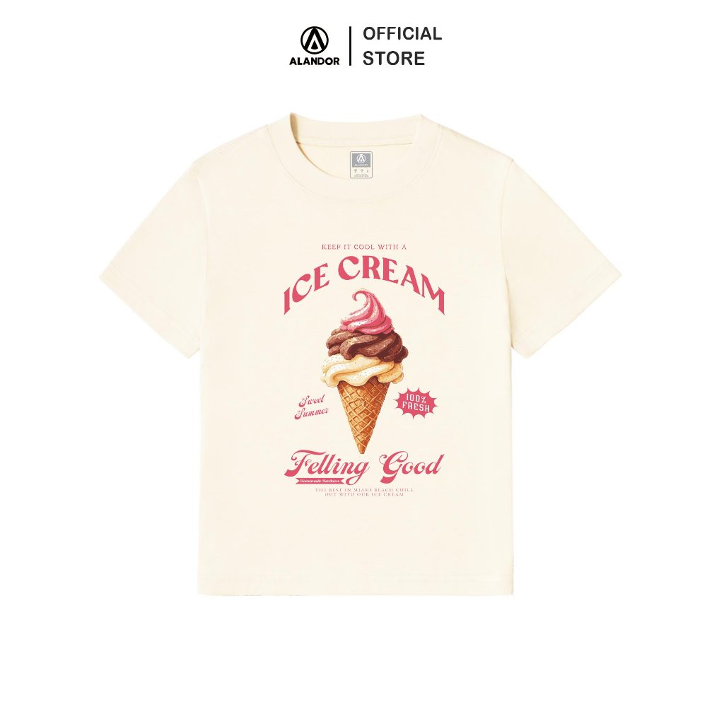Áo Thun Baby Tee Alandor Ice Cream Form Slim Tay Ngắn Cotton 100% 240gsm