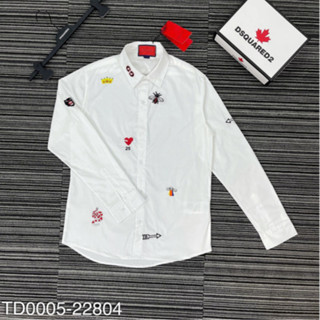 Áo sơ mi trắng nam dài tay DSQ vải lụa thô thêu logo sticker chó ong pitbull lá dứa ICON boy phố 2025