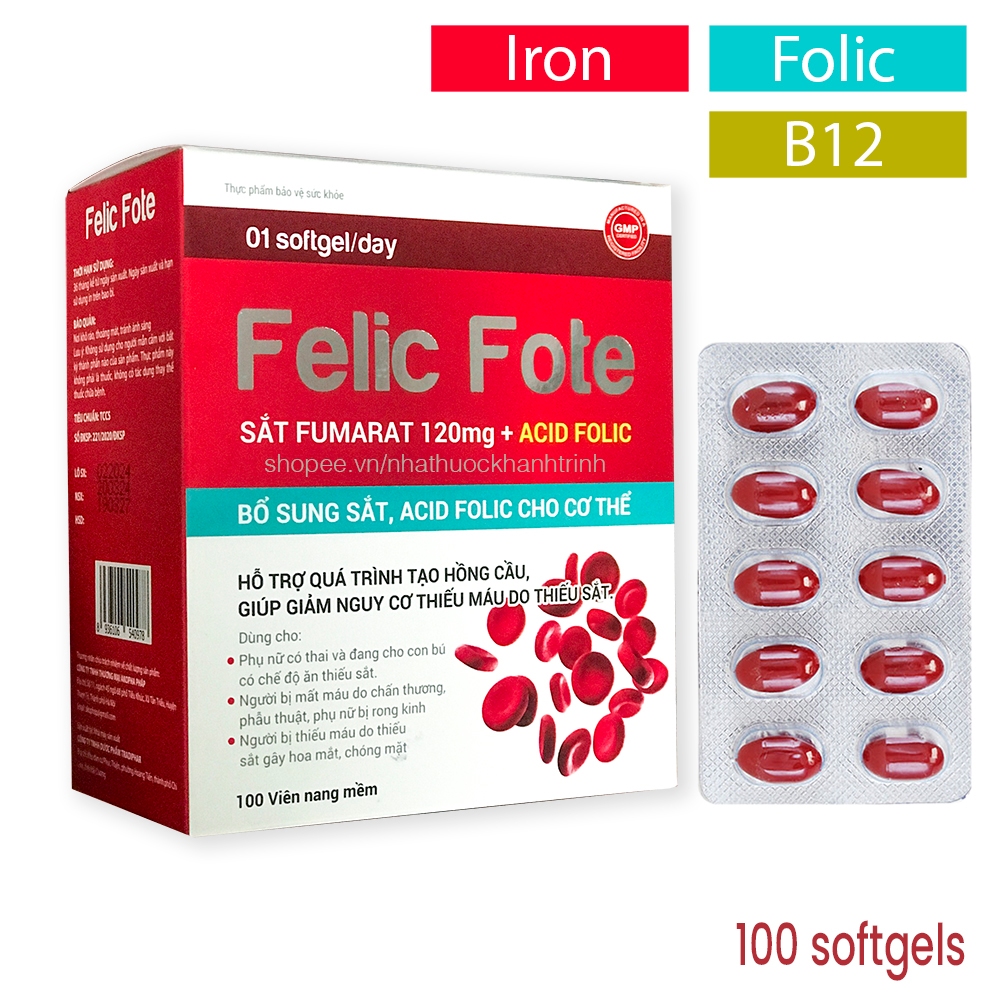 (100 viên) FELIC FOTE - bổ sung sắt, acid folic