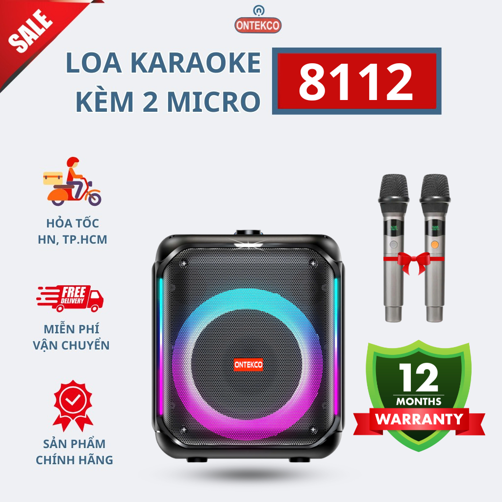 Loa di động ONTEKCO 8112 bass 20 siêu trầm, công suất 40W kèm 2 micro - Bảo hành 12 tháng