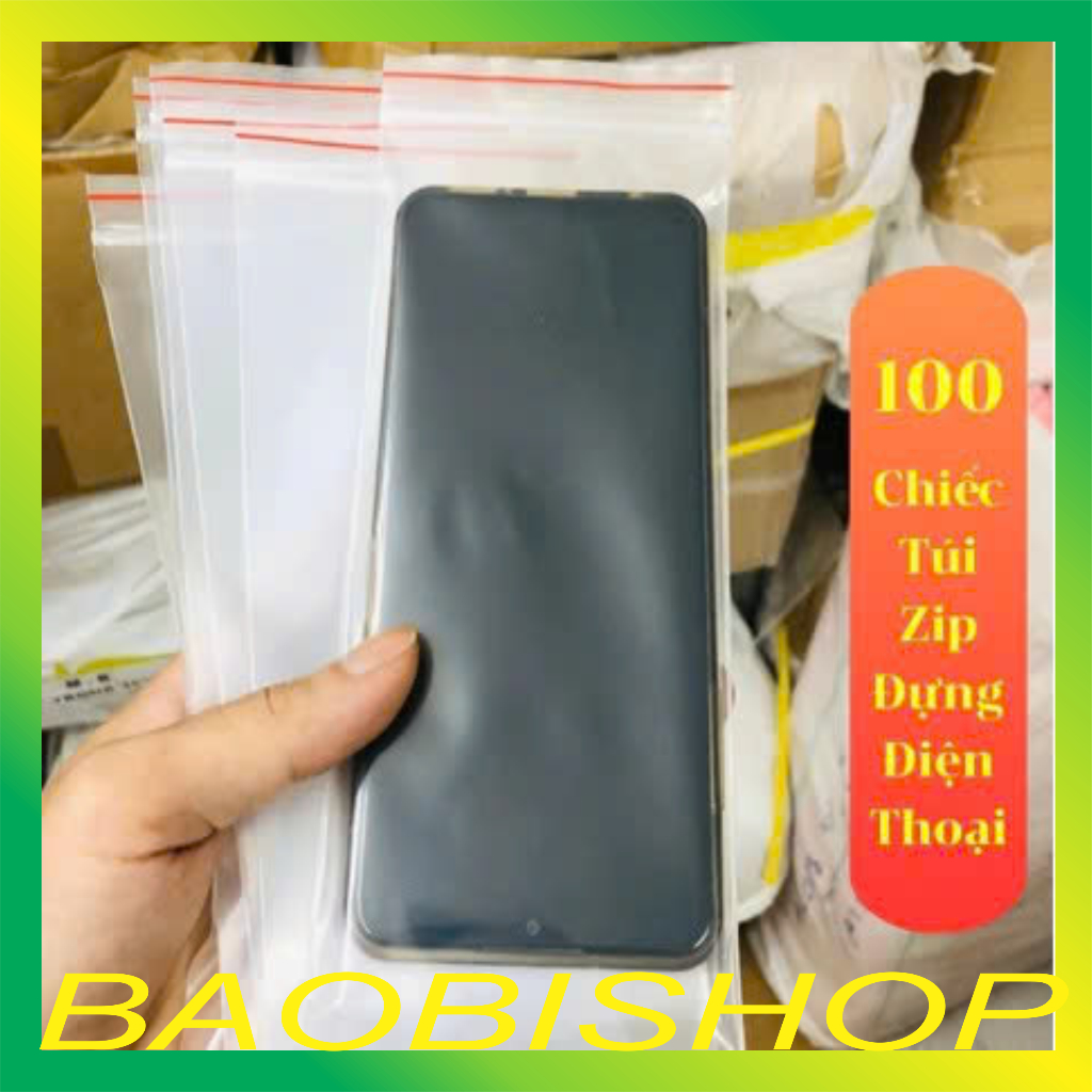 Túi zip chống thấm nước cho điện thoại, 100 chiếc, kích thước 9x19 cm, khóa bấm tiện lợi.
