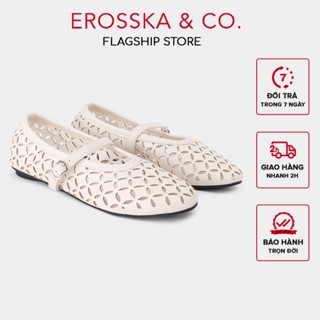 [Erosska] - Giày búp bê nữ lưới quai ngang kiểu dáng đơn giản cao 1cm màu kem - EL065