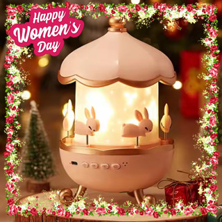 Đèn Ngủ Chiếu Sao Vòng Quay Hình Thỏ One Fire 12 Hình Chiếu, Sạc Điện Đèn Có Loa Bluetooth