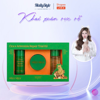 C09_ Set sample mini Vely Vely Cica X Artemisia Repair Trial Kit (Xanh lá) ( Gồm: Toner- essence - kem dưỡng)