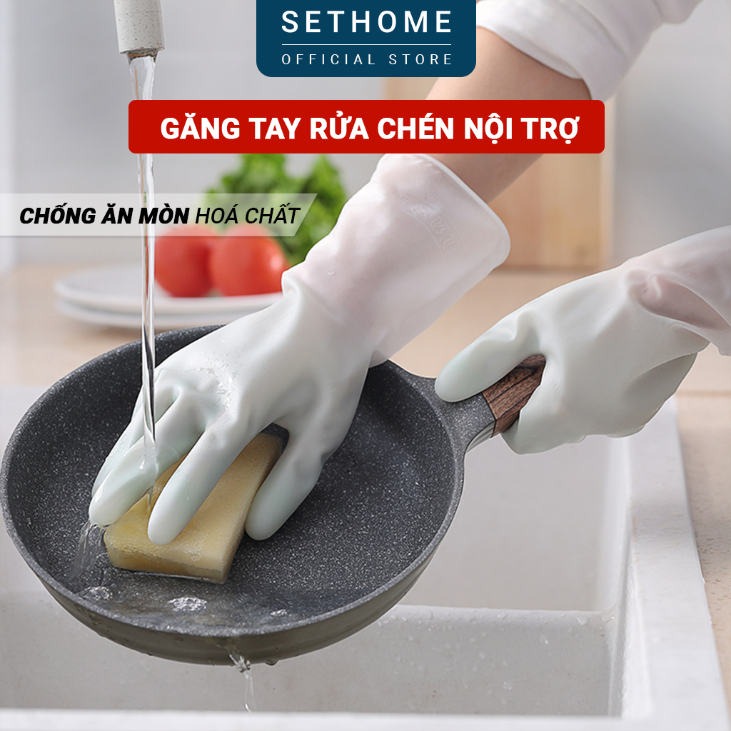  Găng tay rửa chén bát SETHOME làm bếp nội trợ bảo vệ tay cao su nitrile latex chống ăn mòn hoá chất 